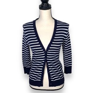 Gap Navy White Striped V-Neck Cardigan 100% Cotton Preppy Classic XS
